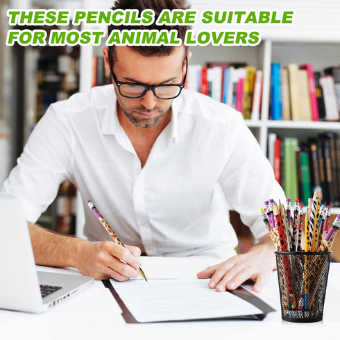 Zhehao 36 Pcs Jungle Theme Pencils Back to School Animal Print Pencils with Eraser Wood Safari Pencils Bulk Jungle Animal Birthday Party Favor Sup...