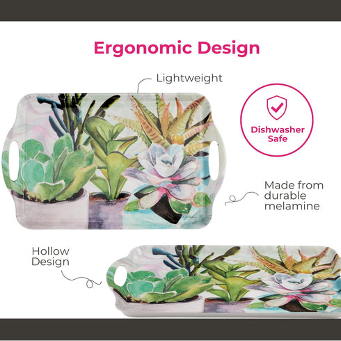 Pimpernel Succulents Large Handled Tray - 18.9" x 11.6" Melamine Serveware with Botanical Design - Dishwasher-Safe Decorative Breakfast & Coffee T...