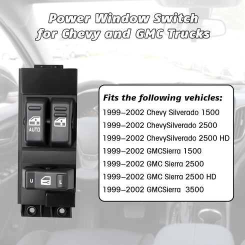 Master Power Window Switch for 1999 2000 2001 2002 Chevy Silverado GMC Sierra 1500, 2500, 2500 HD, 3500 2-Doors Pickup Truck Replace # 15047637#Gr...