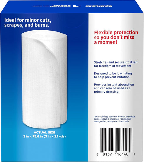 Band-Aid Brand of First Aid Products Flexible Rolled Gauze Dressing for Minor Wound Care, Soft Padding and Instant Absorption, 3 Inches by 2.1 Yar...