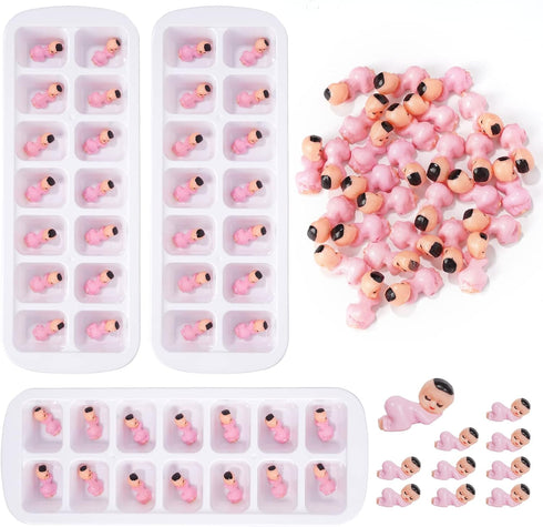 My Water Broke Baby Shower Game with 100 Mini Plastic Babies, 3 Ice Cube Trays, for Party Decorations Baby Shower Games (Pink)...