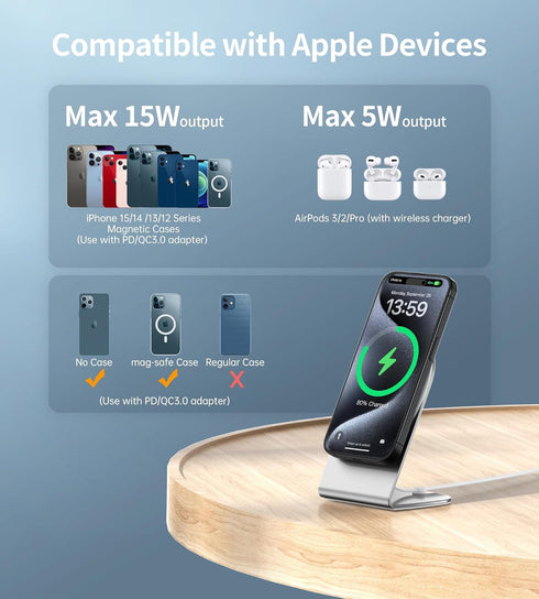 Magnetic Wireless Charger for Apple Series, Mag-Safe Charger Stand 15W Fast Wireless Charging Stand/Pad for iPhone 15 14 13 12 Pro Max Mini, Airpo...