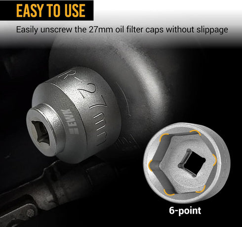 EWK 27mm Low Profile Oil Filter Socket, Fuel Filter Cap Removal Tool for Ford, Mercedes Benz, BMW, Mini, Citroen...