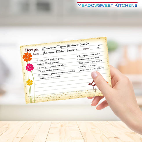 Meadowsweet Kitchens Recipe Card Set - 25 Double Sided Recipe Cards 4 x 6 Inch, Perfect Size Blank Cards for a Recipe Card Box, Make Your Own Pers...
