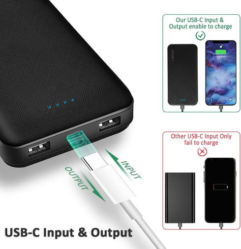 15000mAh Portable Charger, Power Bank Slim 5V 2.1A Dual USB and USB C Fast Input, External Power Bank for iPhone, Smartphones and More -Black......