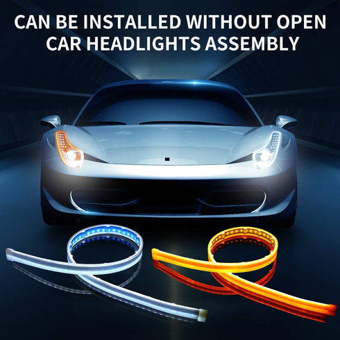 Flexible Car Led Light Strip, Dual Color 2 Pcs 24 Inches DRL LED Headlight Surface Strip Tube Light Daytime Running White & Amber Waterproof Switc...