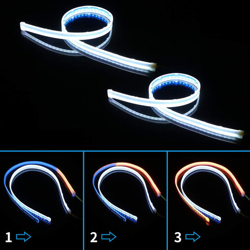 Flexible Car Led Light Strip, Dual Color 2 Pcs 24 Inches DRL LED Headlight Surface Strip Tube Light Daytime Running White & Amber Waterproof Switc...