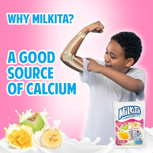 Milkita Creamy Shake Candy Bag, Gluten Free Chewy Candies with Calcium & Real Milk, Zero Trans Fat, Low-Sugar, Tropical Flavors (Banana, Honeydew,...