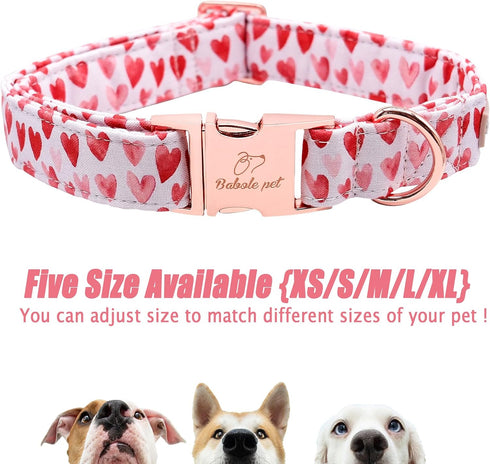 Valentine's Day Dog Collar for Medium Dog,White Red Pink Love Male Dog Collar with Safety Metal Buckle Adjustable Puppy Collars for Small Large Bo...