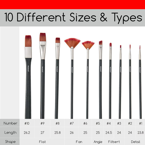 MEEDEN Art Paint Brushes Set, 10 PCS Long Handled Professional Paint Brushes for Acrylic,Watercolor Painting, Soft Nylon Acrylic Paint Brushes of ...