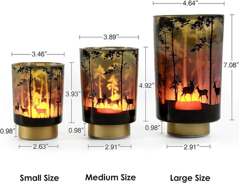 Eywamage Small Battery Operated Table Lamp, Forest Deer Mood Light with Remote, Cordless Glass Lamp for Bedroom Living Room Kitchen Entryway...