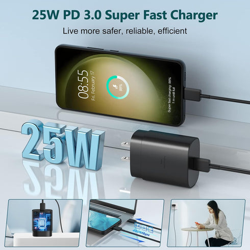 USB C Fast Charger, 25W Samsung Charger Type C Super Fast Charging Android Phone Charger Block with 5ft Cable for Samsung Galaxy S23 Ultra/S23/S23...
