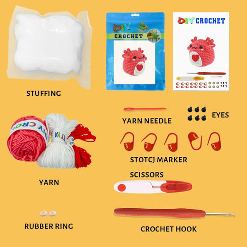 Terself Axolotl Crochet Kit for Beginners: 1PCS Crochet Animal Kits for Kids & Adults, Learn to Crocheting Starter Kit with Written Pattern & Vide...
