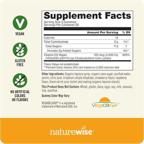 NatureWise Vitamin D3 5000 IU Gummies - Mixed Berry Flavor - Vitamin D Gummies for Adults, Immune Support Supplement, Muscle & Bone Strength - Veg...