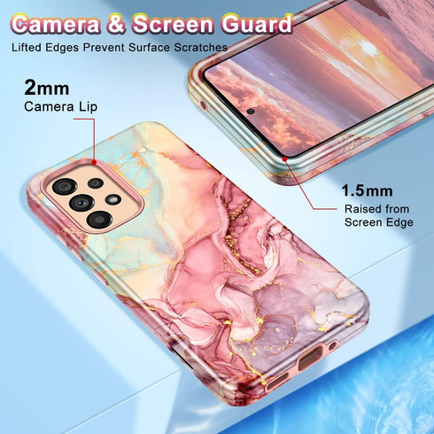 Btscase for Samsung Galaxy A53 5G Case, Marble Pattern 3 in 1 Heavy Duty Shockproof Full Body Rugged Hard PC+Soft Silicone Drop Protective Women G...