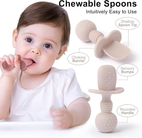 Silicone Baby Feeding Set, 2 Pack Divided Toddler Plates with Suction, 2 Pack Spoons and Forks Set, BPA Free, Baby Led Weaning Supplies for Baby U...