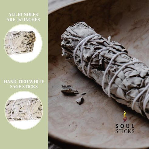 SOUL STICKS 4 Inch 12-Pack Organic California White Sage Smudge Sticks Bulk for Home Cleansing, Negative Energy Removal, Good Energy Meditation & ...
