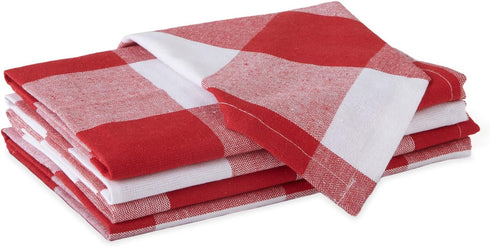Encasa Homes Anti-Odour Kitchen Dish Towels, 28"x18" (4 Pc Set) Highly Absorbent, Tea Towels for Cleaning & Quick Drying, Cotton Buffalo Red Check...