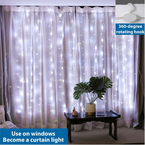 ZSJWL 3.3×5ft Short Curtain Lights with 8 Hook for Small Windows, 96 LED White Photo Clips String Light with 52 Clear Clips, Remote Control 8 Mode...