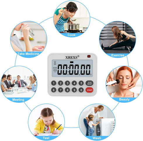 XREXS Digital Kitchen Timer Magnetic Countdown Up Cooking Timer Loud Alarm and Mute Optional, Magnet and Stand, Large Display Classroom Timer for ...