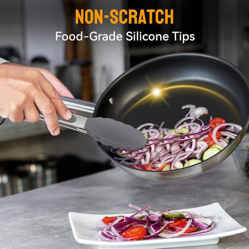 HOTEC Premium Stainless Steel Locking Kitchen Tongs with Silicon Tips, Set of 3-7", 9" and 12" (Grey)...