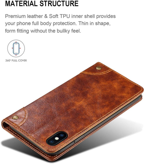 iPhone Xs Case, iPhone X Case, SINIANL Leather Wallet Folio Case Book Design Flip Cover with Stand and ID Credit Card Slot Magnetic Closure for iP...