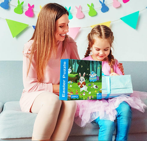 100 Piece Puzzles for Kids Ages 4-6-8 Rabbit Eggs Easter Decorations Jigsaw Floor Puzzles Gifts for Kids School Birthday Party Favors...