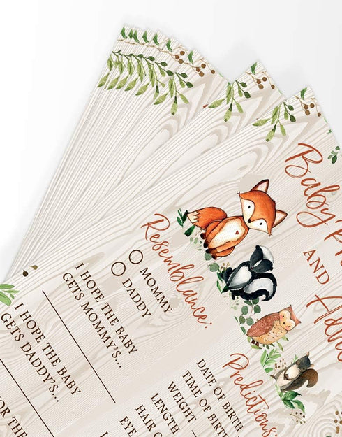 Baby Predictions & Advice for New Parents – Woodland Baby Shower Activity by Printed Party, Set of 50 Cards, Gender Neutral Forest Animals Theme...