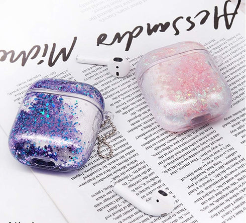 SGVAHY Airpods Case with Keychain - Clear, Purple, Wireless Charging, Soft Silicone, Shockproof, Cute Bling Quicksand...