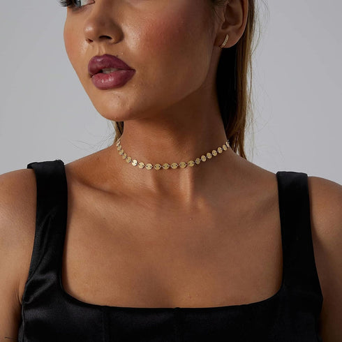 CAROVO Dainty Gold Chain Choker Necklace for Women 18K Gold Plated Minimalist Figaro Beaded Lace Satellite Coin Chain Necklace Delicate Choker Jew...