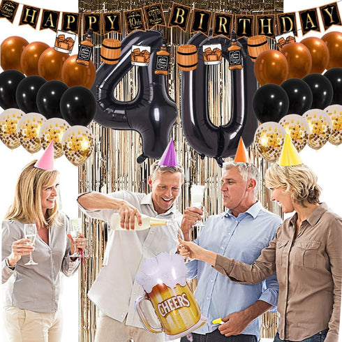 40th Birthday Decorations for Men - Aged to Perfection Whiskey Themed Party Supplies with Foil Balloons and Banner...