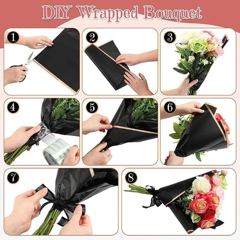 Goviw Flower Wrapping Paper 20 Sheets Waterproof wrap paper 22.5x22.5 inch(White&Black Edge) + 12 pcs 3D golden butterfly stickers DIY Crafts Flor...