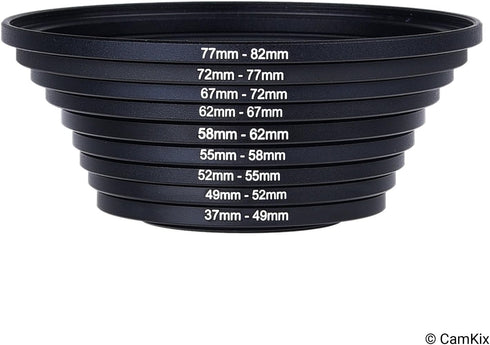 Step Up Lens Filter Adapter Rings - Set of 9 - Allows You to Fit Larger Size Lens Filters on a Lens with a Smaller Diameter - Sizes: 37-49, 49-52,...