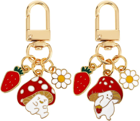 2Pcs Cute Keychains For Women, Kawaii Keychain Strawberry Flowers Keychain Keyring Charms for Women Girls, Key Ring Charm for Purse Backpack...