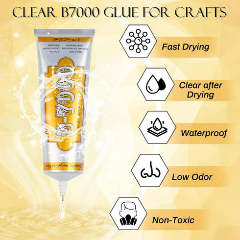 B7000 Rhinestone Jewelry Glue Clear, B-7000 Glue 3.7 fl oz Upgrade Multi-function Adhesive Super Glue with Cap & Precision Tip for Repair, Small H...