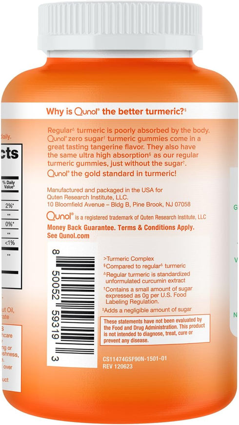 Qunol Zero Sugar Turmeric Gummies, Gummy with 500mg Turmeric Curcumin, Joint Support Supplement, Ultra High Absorption Tumeric Curcumin, Vegetaria...