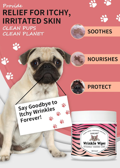 Natural Wrinkle Wipes for Dogs, 120 Count, Hypoallergenic Dog Wipes, Wrinkle Wipes French Bulldog, Cleaning & Deodorizing, Dog Wipes for Grooming ...