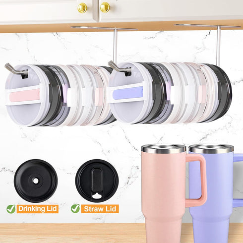 2 Pack 10.8" Tumbler Lid Organizer, Cup Lid Organizers Storage Inside Cabinet for Yeti Stanley Simple Modern Tumbler Lids, Space Saving Cup Lid Ho...