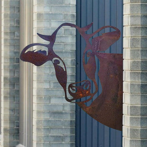 Peeping Cow Chicken Goat Metal Art Wall Decor Farm Peeping Cattle Animal Metal Wall Art for Farmhouse Outdoor Garden Decor Farm Fence Modern Artwo...