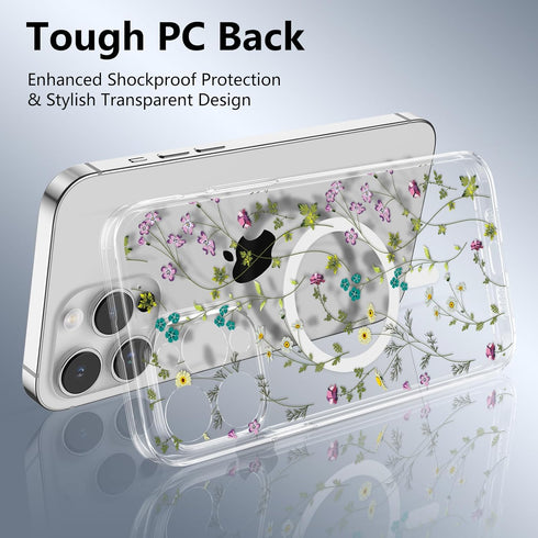 RALEAVO for iPhone 13 Pro Case Compatible with MagSafe Clear Floral Case with Flower Branch Pattern for Girls Women Slim Cute Hard Back Shockproof...