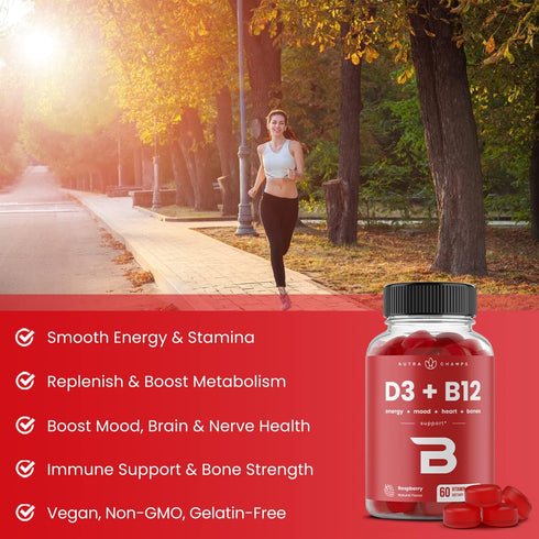 Vitamin D3 & Vitamin B12 | Methyl B12 Gummies for Adults & Kids | Enhanced with Vitamin D 3 & B9 Vitamin Folate | Natural Energy, Mood, Metabolism...