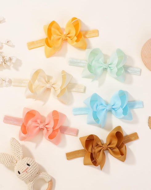 jollybows 40pcs Baby Girls Grosgrain Ribbon Hair Bows Headbands 4" Elastic Hair Band Hair Accessories for Infants Newborn- Natural Color Set...