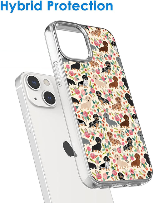 Compatible for iPhone 13 Pro Case, Cute Dog Funny Dachshunds Dog Florals iPhone Case Shockproof Protective Clear Soft TPU Case Gift for Girls Wome...