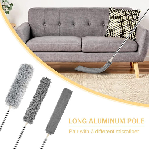 4 PCS Feather Dusters for Cleaning, Bendable Duster with Extension Pole, & Reusable Microfiber Dusters for Cleaning Ceiling Fan, Furniture & Blind...