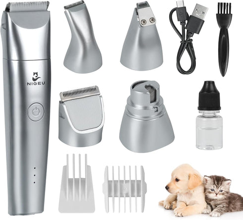 Dog Clippers Grooming Kit Hair Clippers with Nail Grinder Set 4 in 1, Cordless Electric Trimmer- Low Noise Paw Trimmer-USB Rechargeable Quiet Nail...