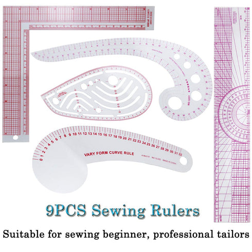 French Metric Ruler, 9 Styles Sew Curve Metric Shaped Ruler Measure Dressmaking Drawing Drafting Measure Template DIY Sewing Ruler Set Perfect for...