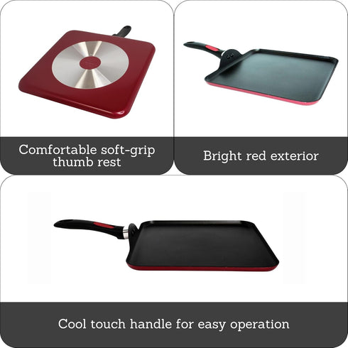 Mirro A79613 Get A Grip Aluminum Nonstick Griddle Cookware, 11-Inch, Red...