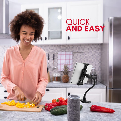 Macally Adjustable Gooseneck Tablet Holder & Phone Clip - Works with Phones & Tablets up to 8” - Flexible Phone Holder & Tablet Mount with Clip On...