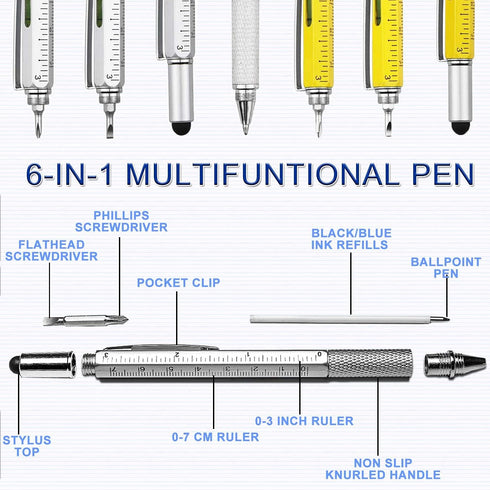 JONMON Multitool Gift Pen Tech Tool - 8PCS 6 in 1 Multifunction Screwdriver Ballpoint Pen Set with Touch Screen Stylus Top, Cm Inch Ruler, Levelga...