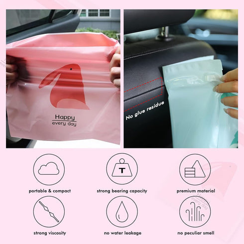 60PCS Easy Stick-On Disposable Portable Car Trash Bag, Waterproof Leakproof Vomit Bags, Firm and Durable, Suitable for Cars, Camping, Travel, Kitc...